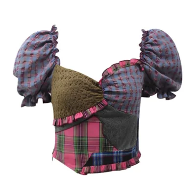 Summer Women French Vintage Gyaru Shirts Contrast Color Design Blouses Crop Top 2000s Aesthetic Tide Patchwork Gyaru Coquette