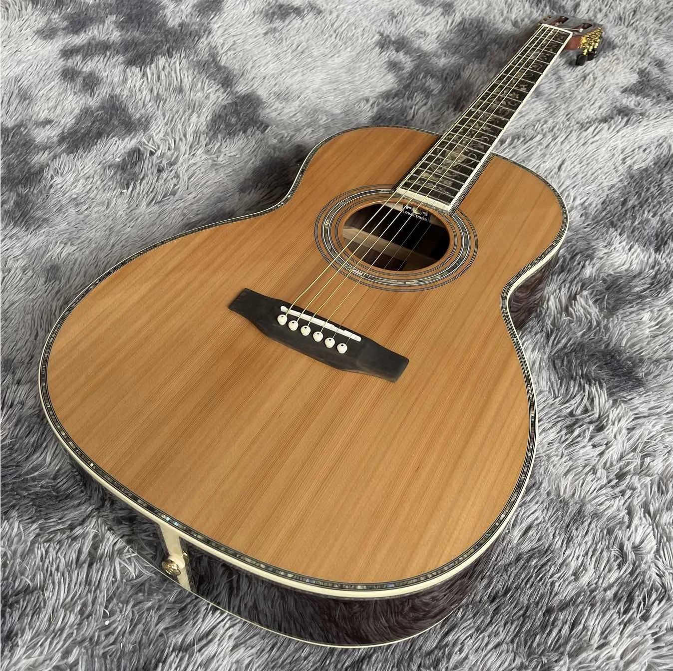 Custom 39 Inch Vintage Aged 5A Solid Cedar Wood OOO Body Fancy Abalone All Over Vine Folk Classic Acoustic Electric Guitar - Imagen 4