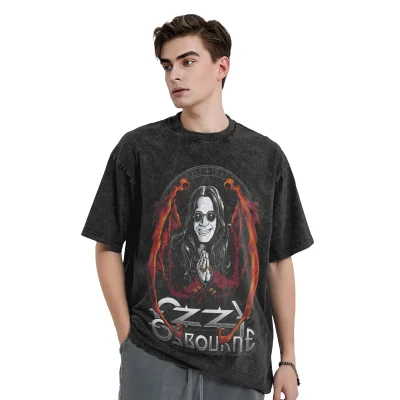 Mens T Shirt Black Sabbath Ozzy Osbourne Washed T-Shirts Leisure Back To The Beginning Tour Summer Tees Y2K Cotton Tops Hot Sale
