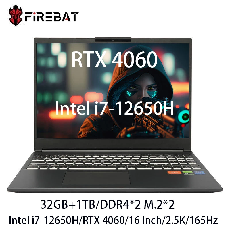 FIREBAT T6A 16 Inch Intel i7-12650H RTX 4060 DDR4 165Hz 2.5K Wifi6 BT5.1 Gaming Gamer Notebook Laptop Computer