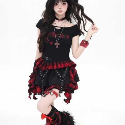 Y2k Tee Fashion Slim and Thin Casual T-shirt Summer Women's Clothing Crew Neck Tshirt Punk Style Ladies Short Sleeve Tops