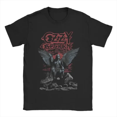 Vintage Ozzy Osbourne Angel Wings T-Shirts Men O Neck 100% Cotton T Shirts Black Sabbath Short Sleeve Tees Adult Tops