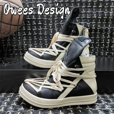 Owees Design High Top Sneakers Platform Corss Tied Men's Casual Boot Shoes Women Sneakers Designer Flats Ankle Botas Size